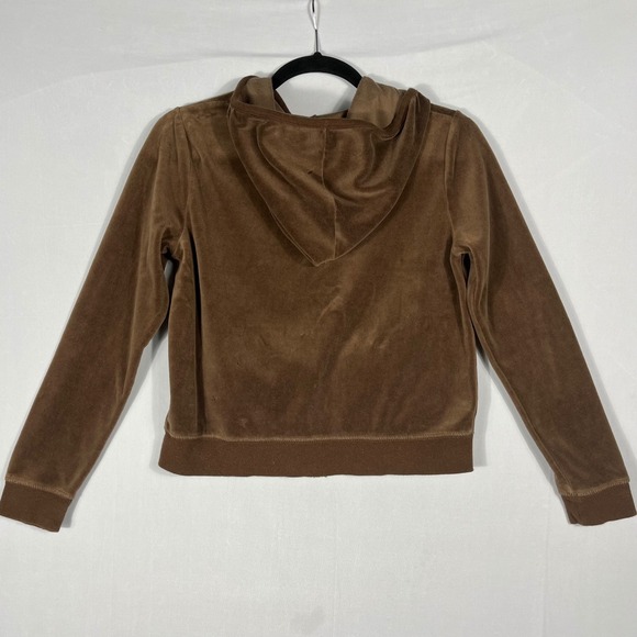 Vtg 90s Y2K Brown Glitter Trim Velour Tracksuit Hoodie Pants Set Girls XL Wms Sm - Picture 6 of 9